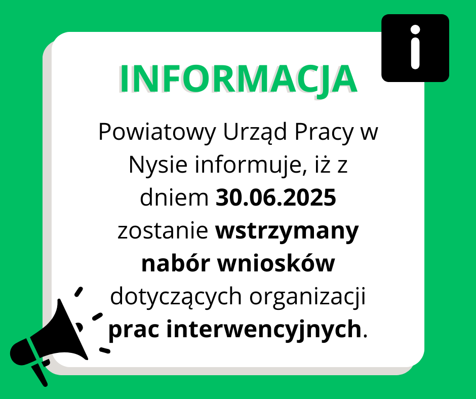 Zdjęcie artykułu INFORMACJA - wstrzymanie naboru wniosków dotyczących organizacji prac interwencyjnych
